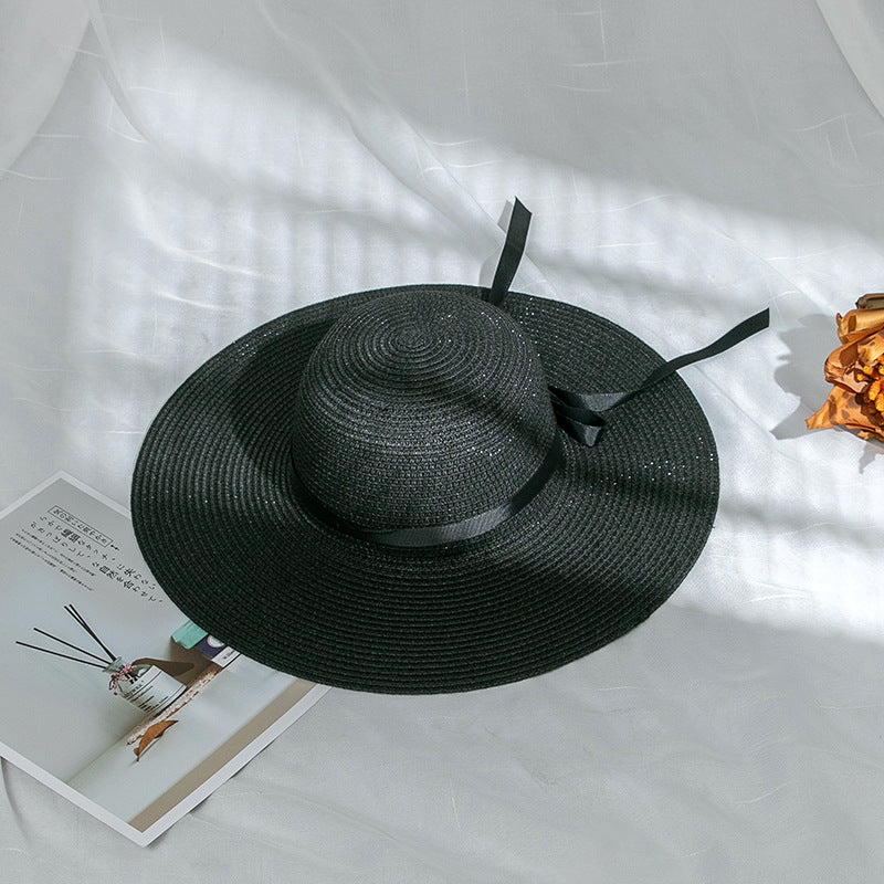 Wholesale of Large Eaved Bow Tie Satin Ribbon Straw Woven Hats